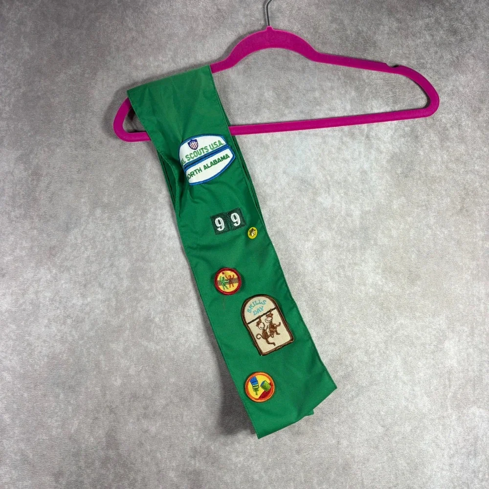 Vintage Girl Scouts Junior Sash Girls‎ M Green North Alabama Troop 99 Patches